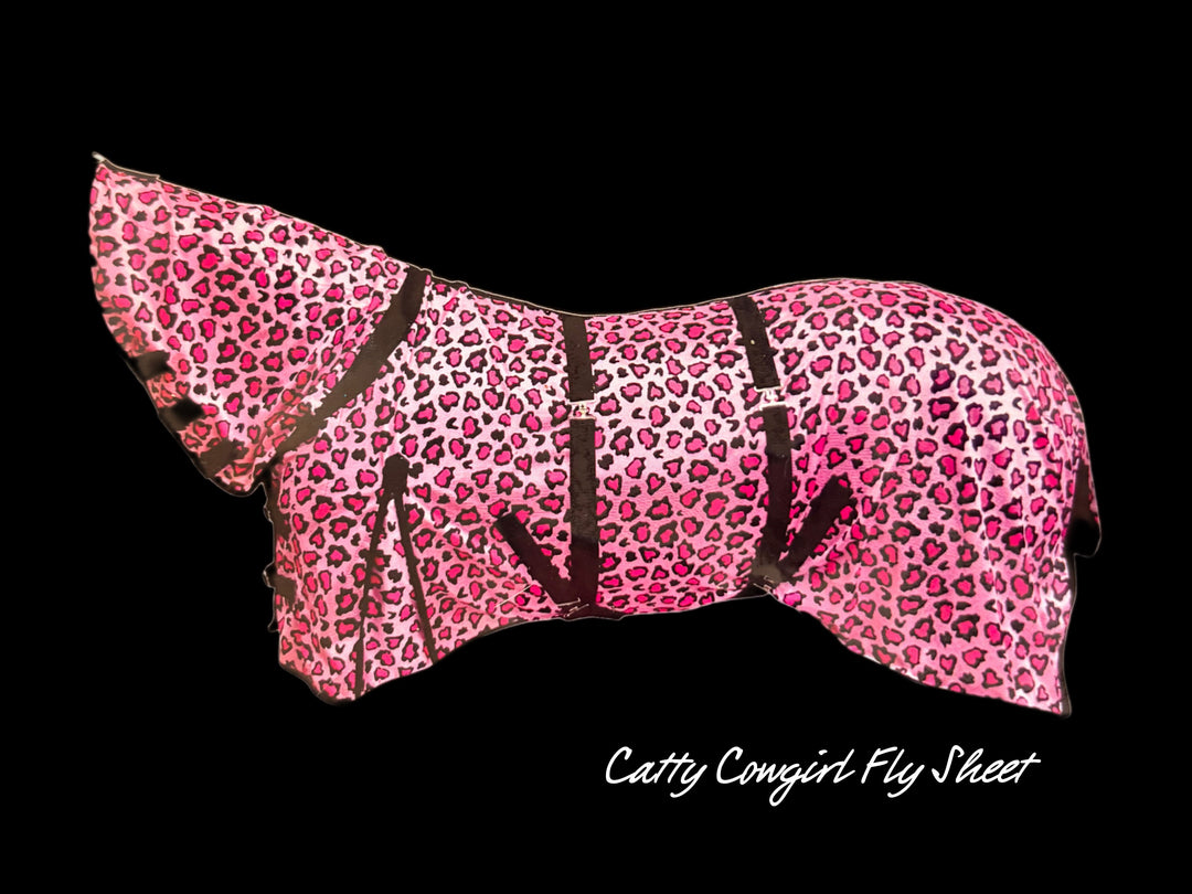Catty Cowgirl Mid-Weight Fly Sheet - Pink Cheetah Print with Attached Neck & Belly Cover