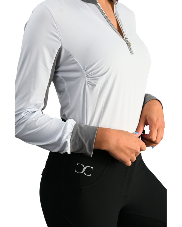 Cool and Comfortable White Riding Sun Shirt with Glitter Bars