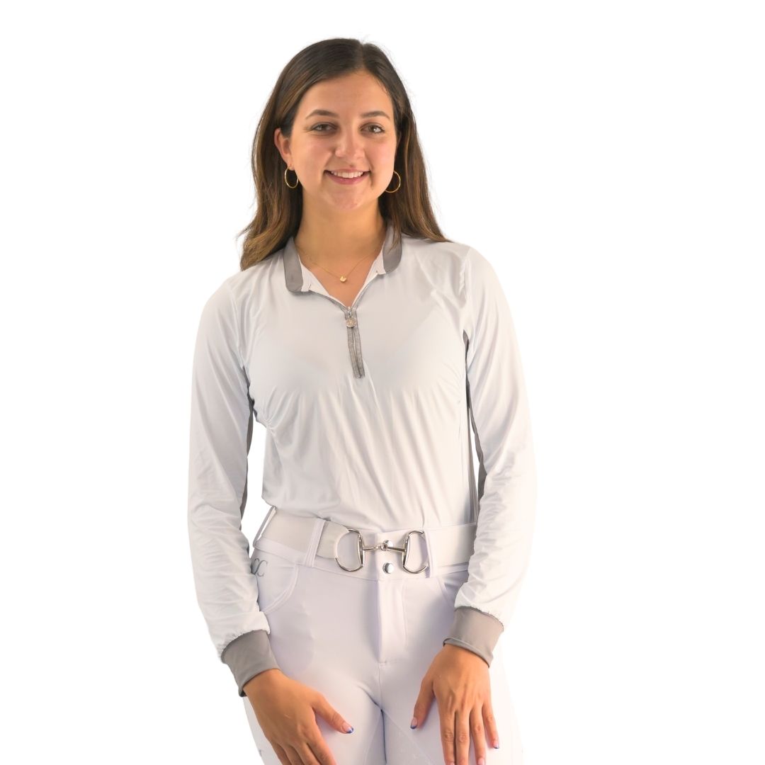 Cool and Comfortable White Riding Sun Shirt with Glitter Bars