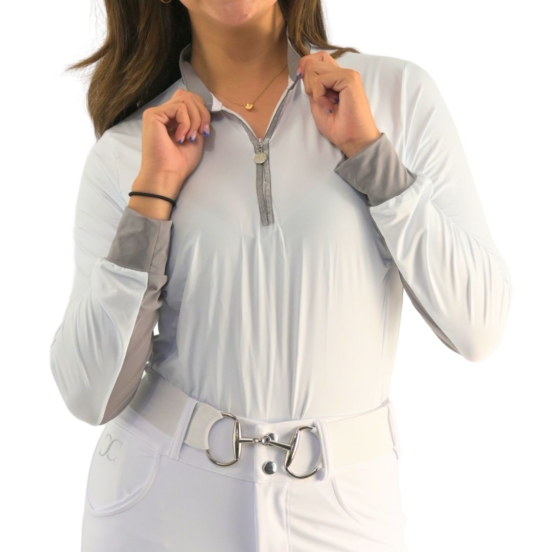 Cool and Comfortable White Riding Sun Shirt with Glitter Bars