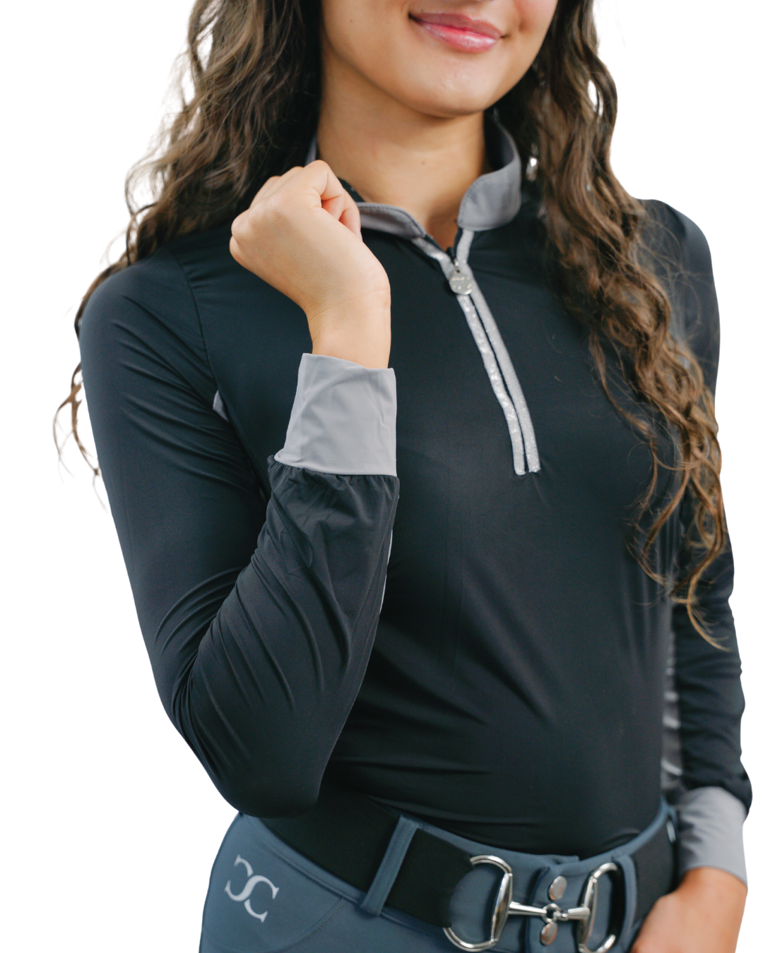 Cool and Comfortable Black Riding Sun Shirt with Glitter Bars