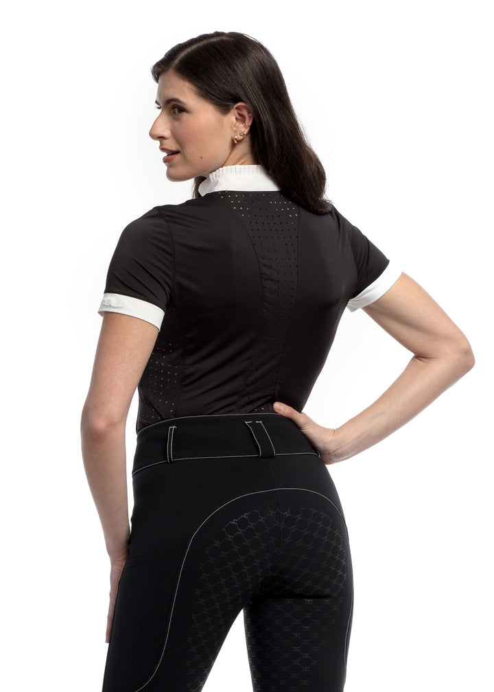 Short Sleeve Equestrian Show Shirt Black and White 5 Star