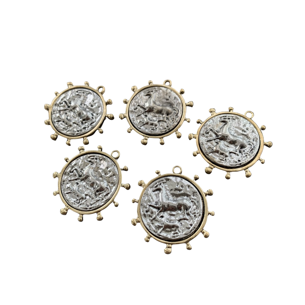 Equestrian Coin Charm 14K Gold Plated