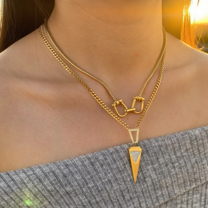 18k Gold Equestrian Horse Bit Necklace Two Tone Non Tarnish