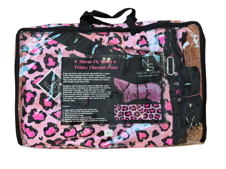 Catty Cowgirl Mid-Weight Fly Sheet - Pink Cheetah Print with Attached Neck & Belly Cover
