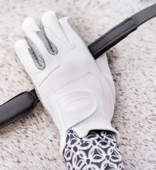 Oil-Tac Copper Tech™️ Leather Premium Riding Glove in White and Black