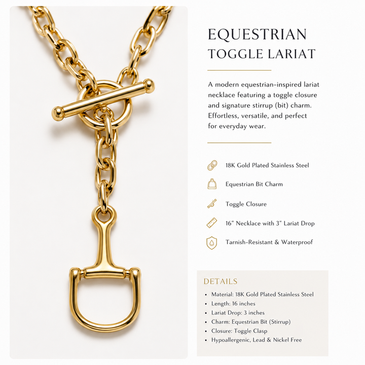 Equestrian Toggle Lariat Necklace 18k Gold Plated