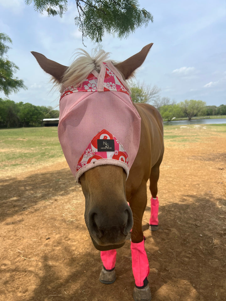 Horse Fly Mask -Daisy 8 Pink Mesh