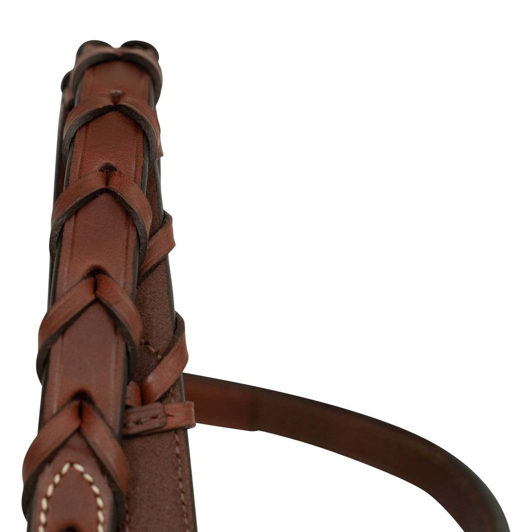 Brown Leather Stitched Schooling Laced Reins Equestrian