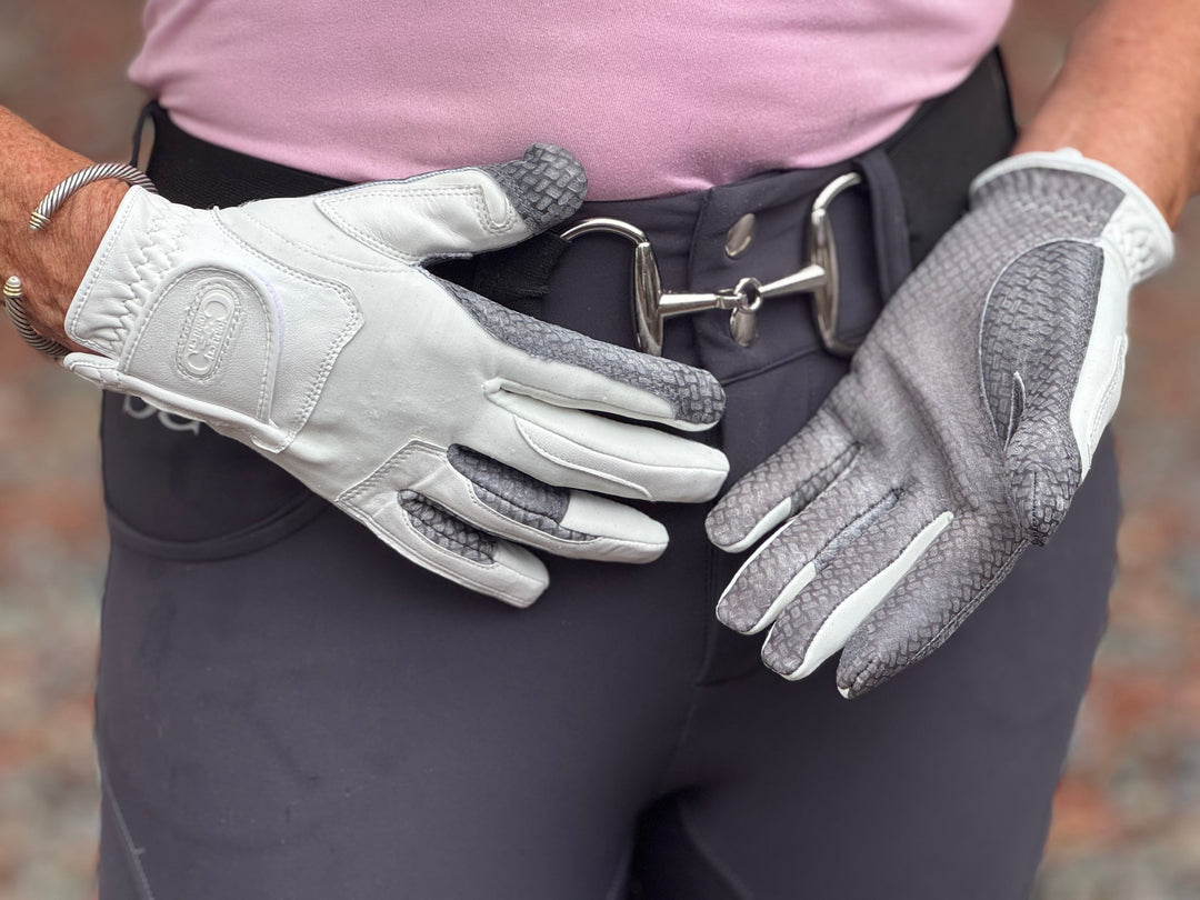 Oil-Tac Copper Tech™️ Leather Premium Riding Glove in White and Black
