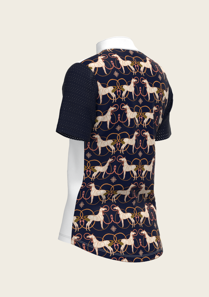 Roped Horses on Navy Short Sleeve Equestrian Show Shirt