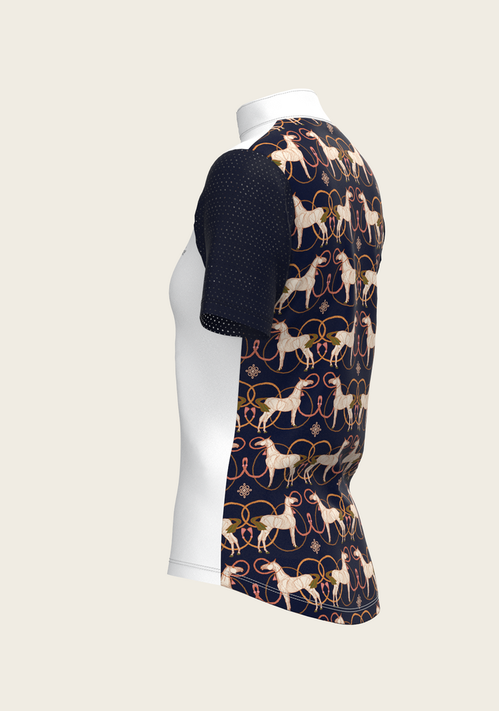 Roped Horses on Navy Short Sleeve Equestrian Show Shirt
