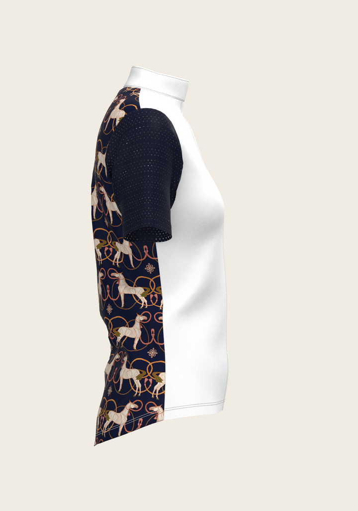 Roped Horses on Navy Short Sleeve Equestrian Show Shirt