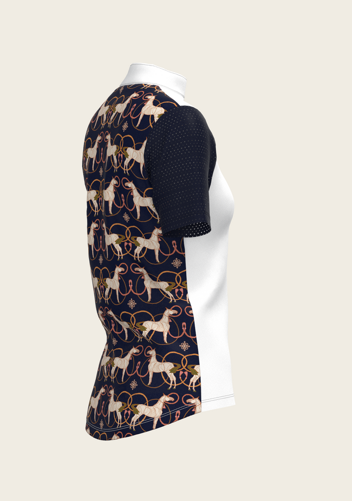 Roped Horses on Navy Short Sleeve Equestrian Show Shirt