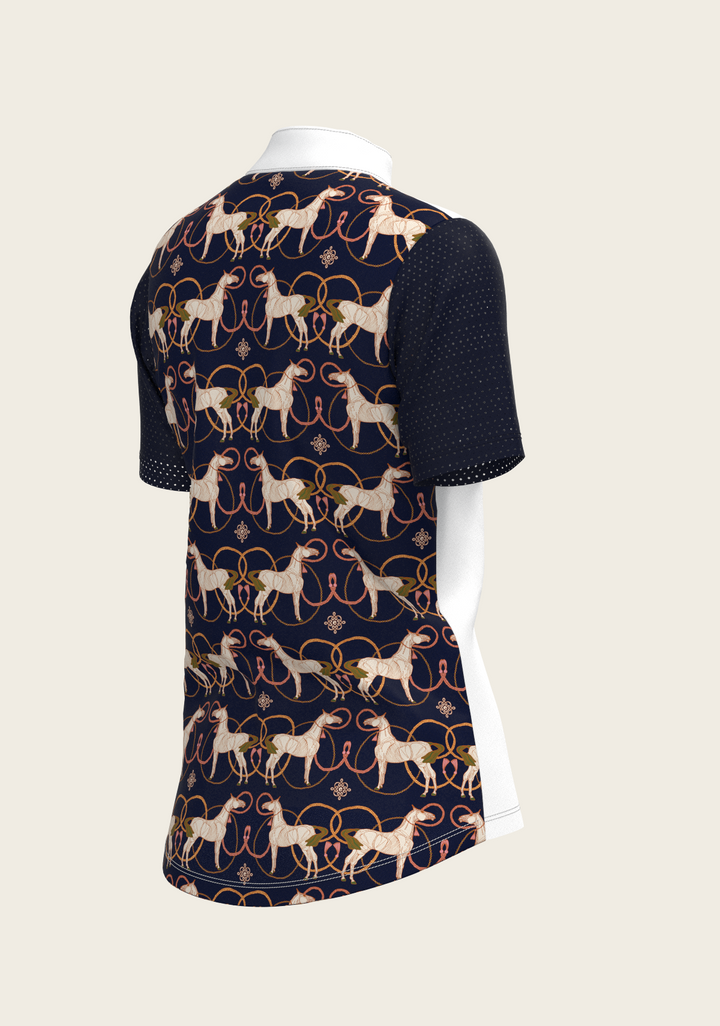 Roped Horses on Navy Short Sleeve Equestrian Show Shirt