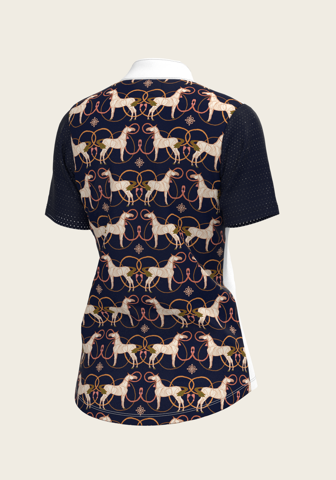 Roped Horses on Navy Short Sleeve Equestrian Show Shirt