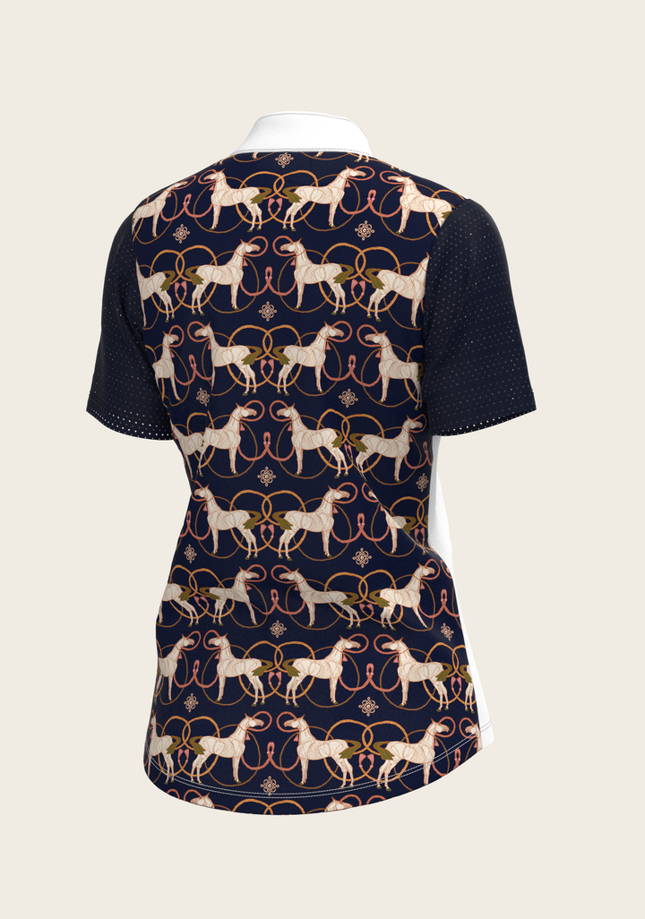 Roped Horses on Navy Short Sleeve Equestrian Show Shirt