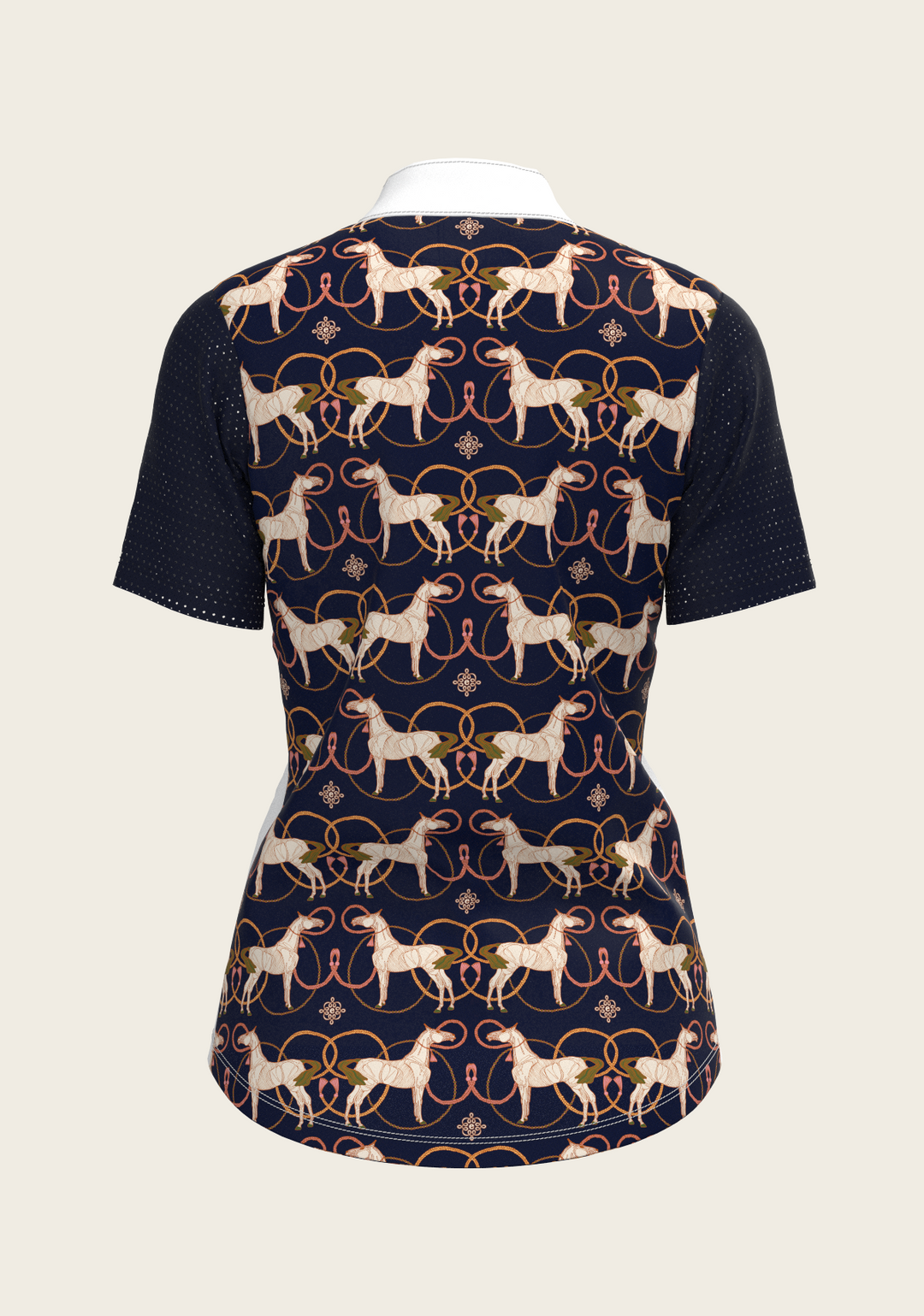 Roped Horses on Navy Short Sleeve Equestrian Show Shirt
