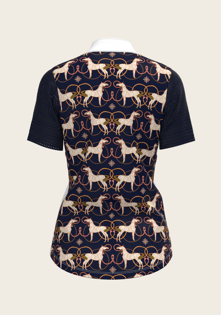 Roped Horses on Navy Short Sleeve Equestrian Show Shirt