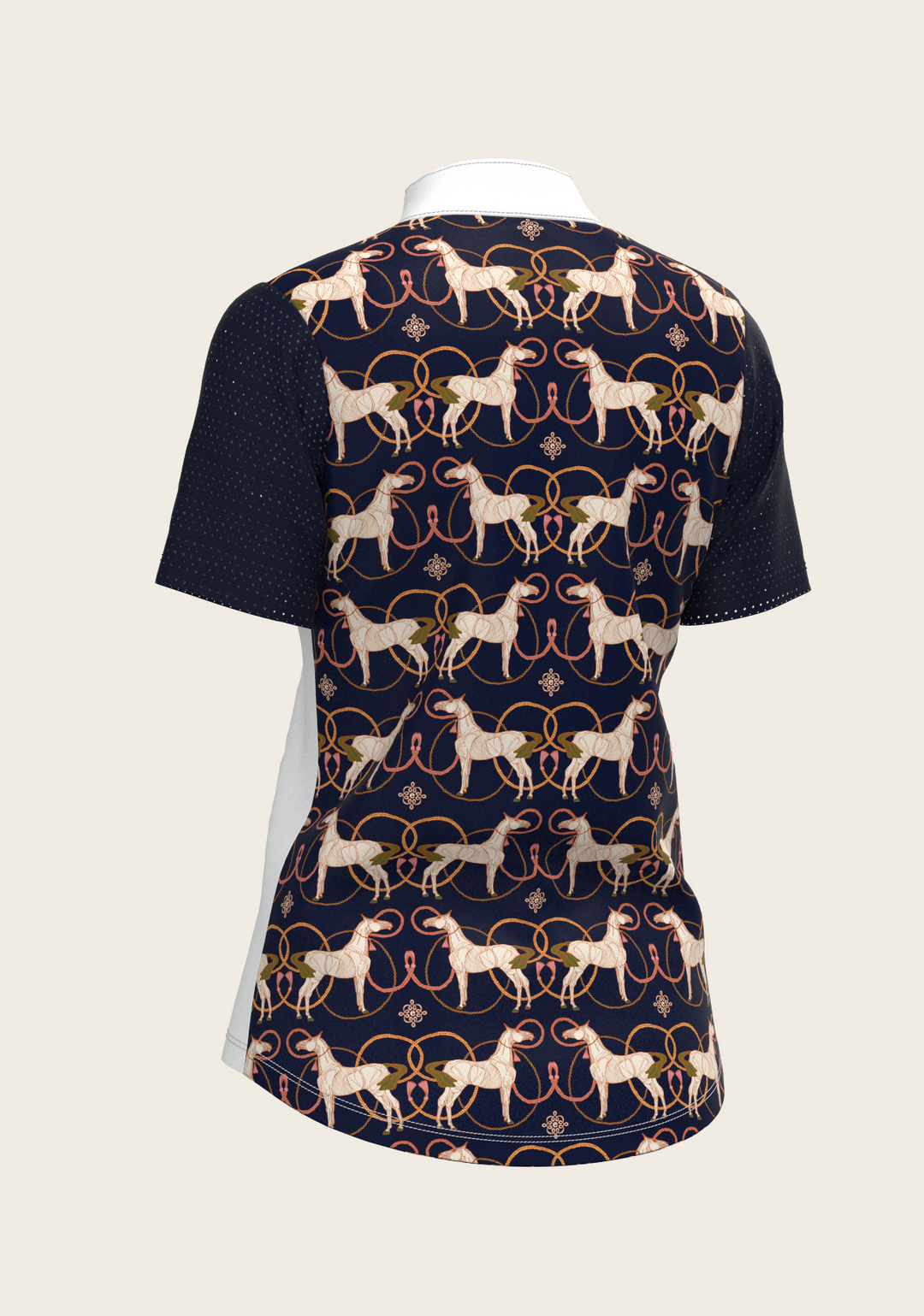 Roped Horses on Navy Short Sleeve Equestrian Show Shirt