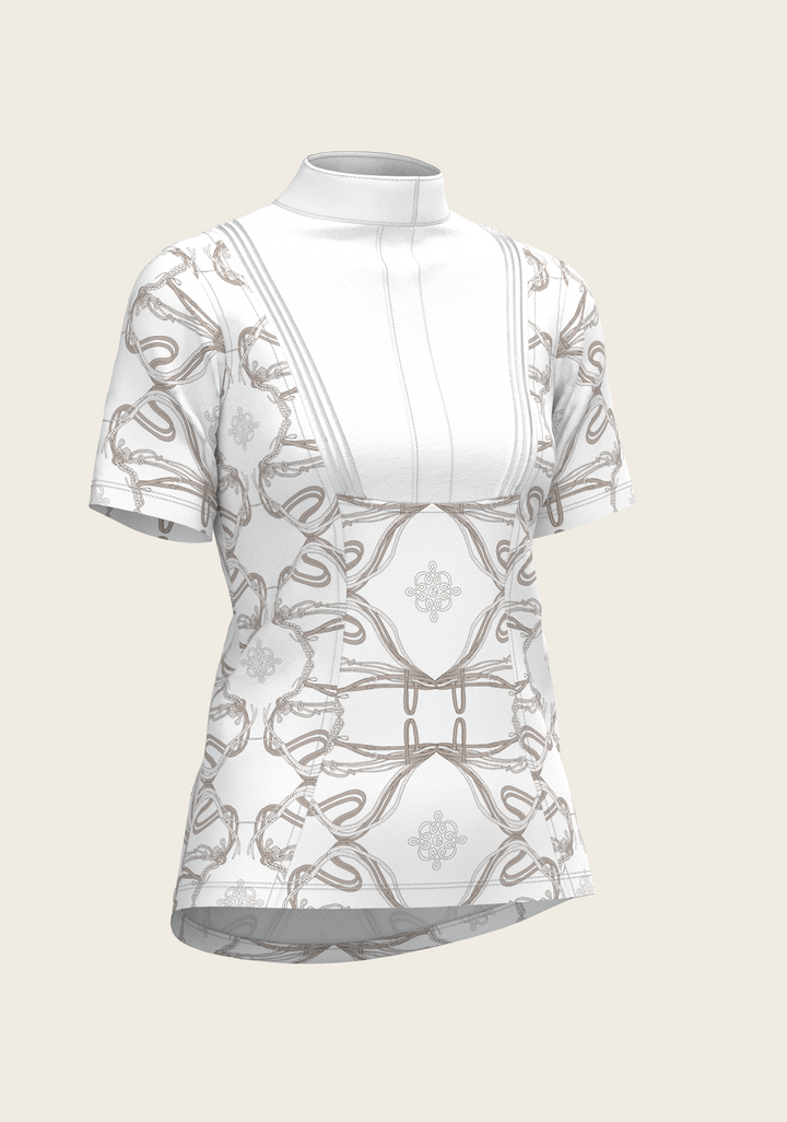 Short Pleated Roped Bridles Short Sleeve Show Shirt - White