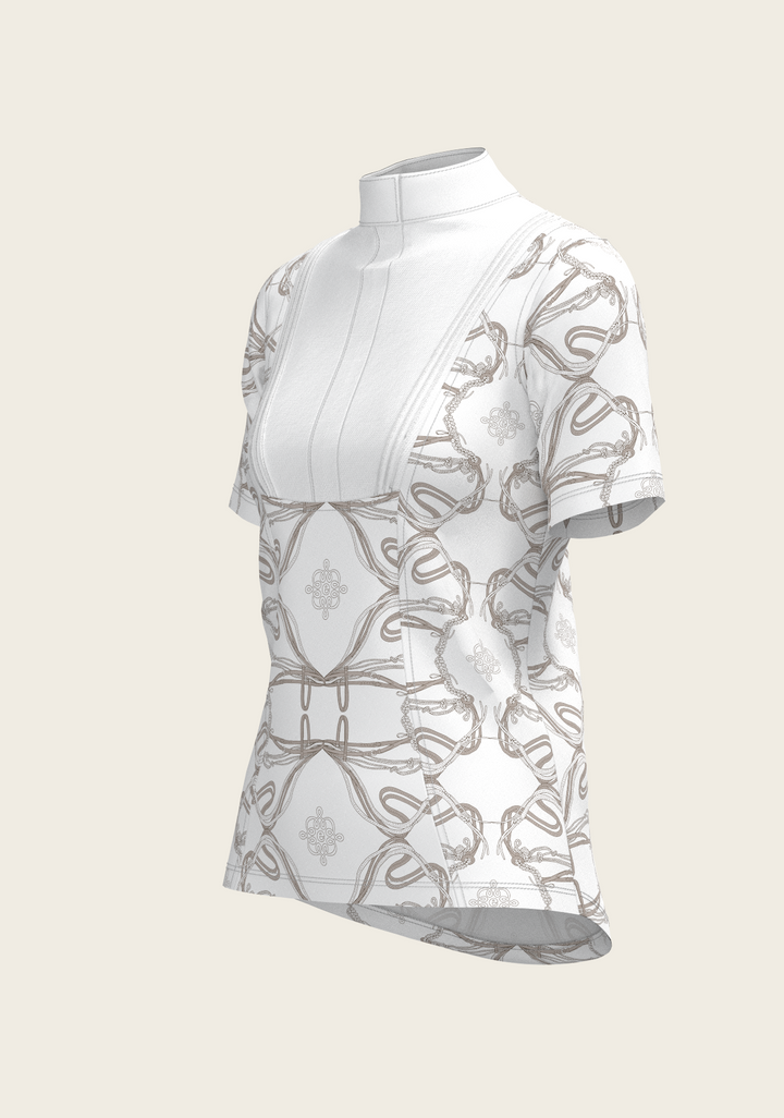 Short Pleated Roped Bridles Short Sleeve Show Shirt - White