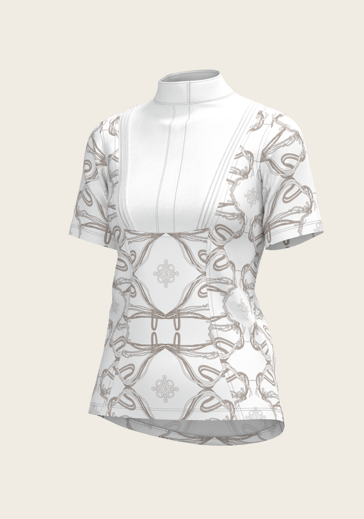 Short Pleated Roped Bridles Short Sleeve Show Shirt - White