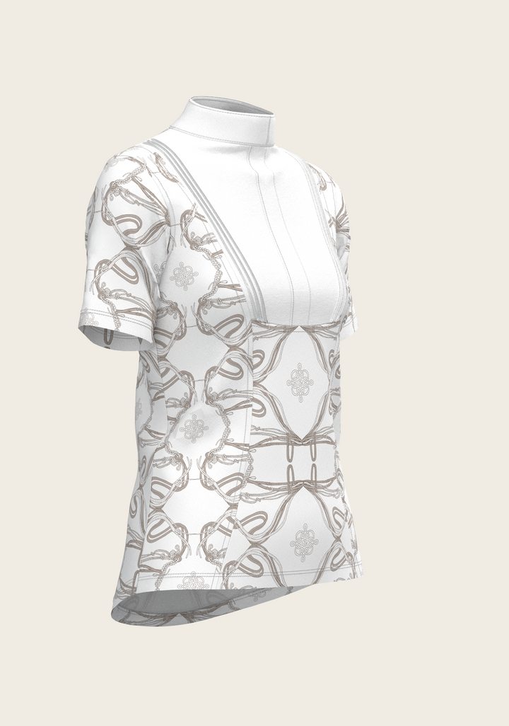 Short Pleated Roped Bridles Short Sleeve Show Shirt - White