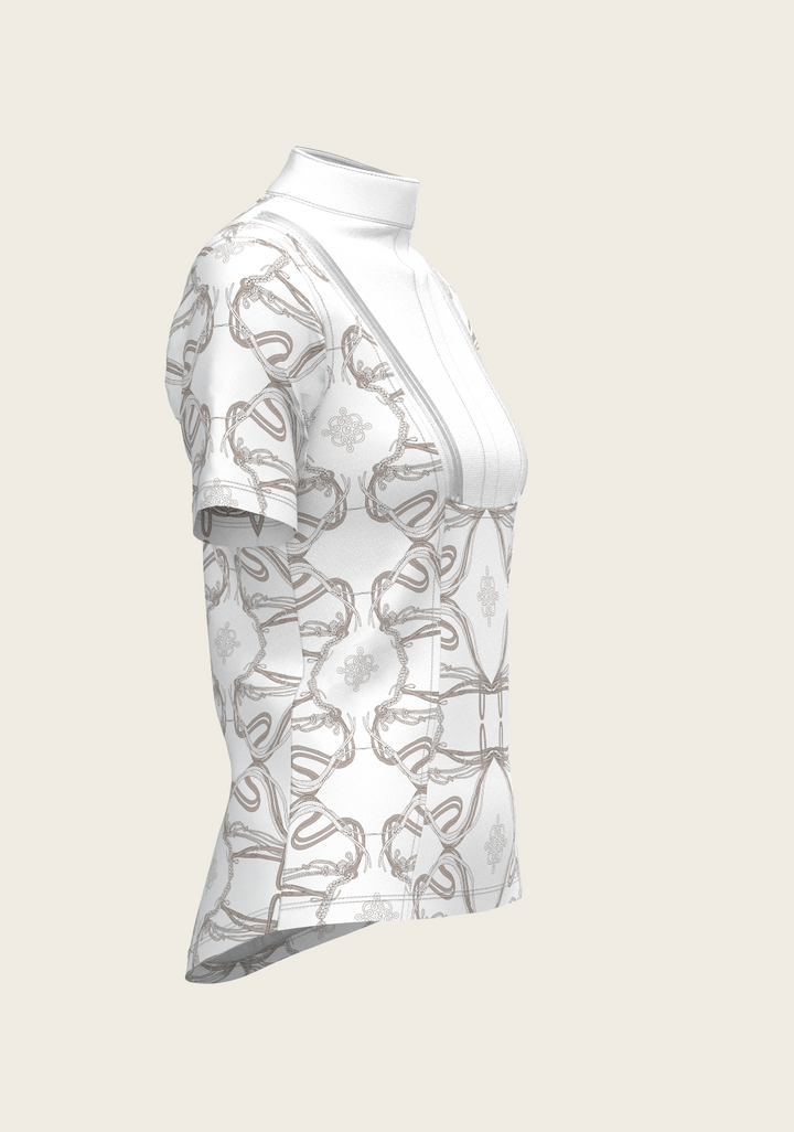 Short Pleated Roped Bridles Short Sleeve Show Shirt - White