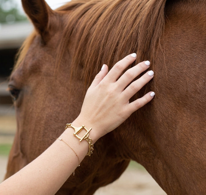 Equestrian Horse Bit Toggle Bracelet 18K Gold Non Tarnish