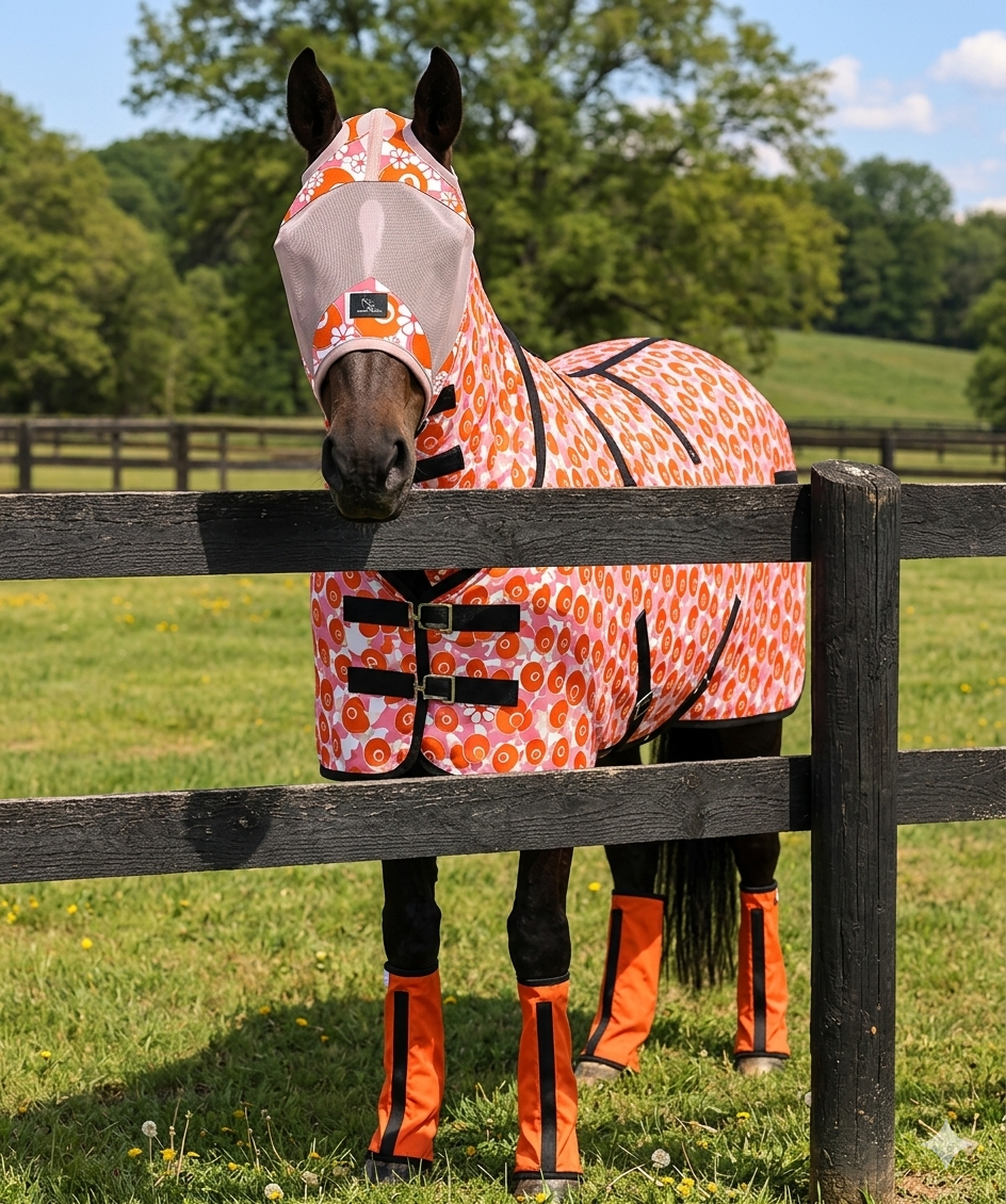 Horse Fly Mask -Daisy 8 Pink Mesh
