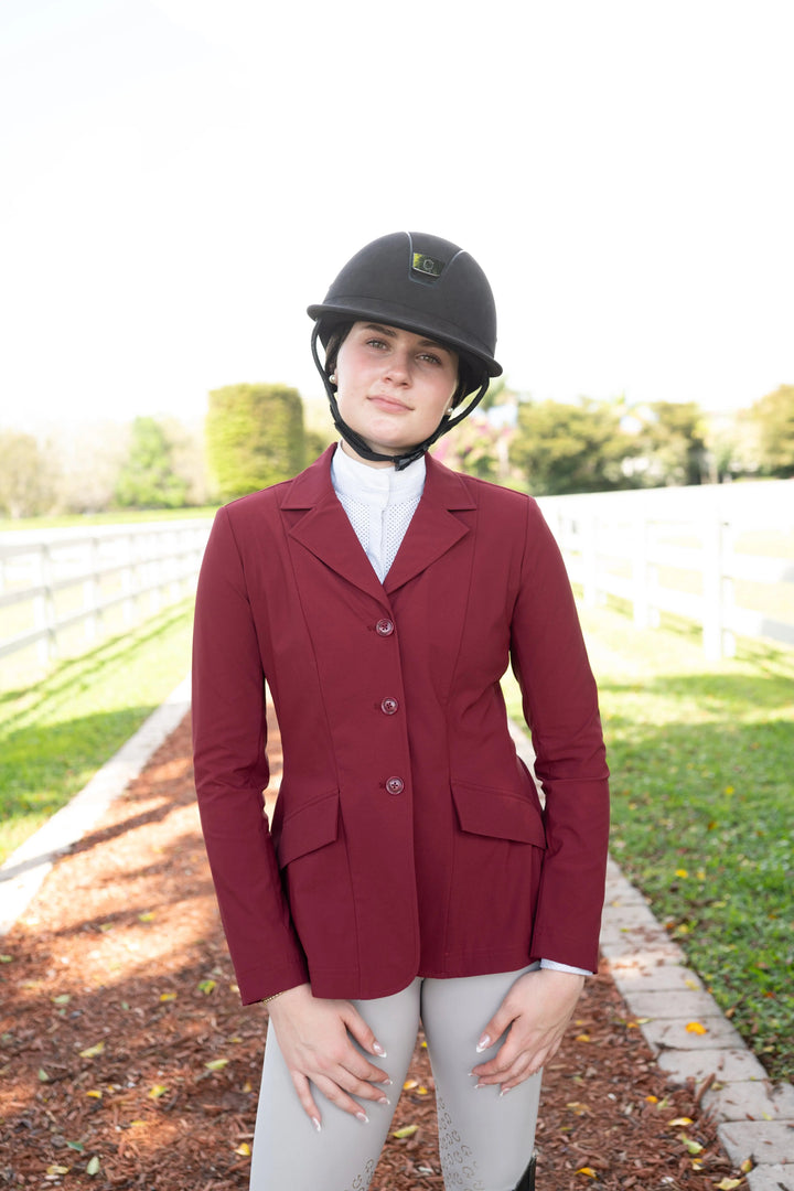 Ladies 3 Button Show Coat, NY Tech Fabric, Burgundy