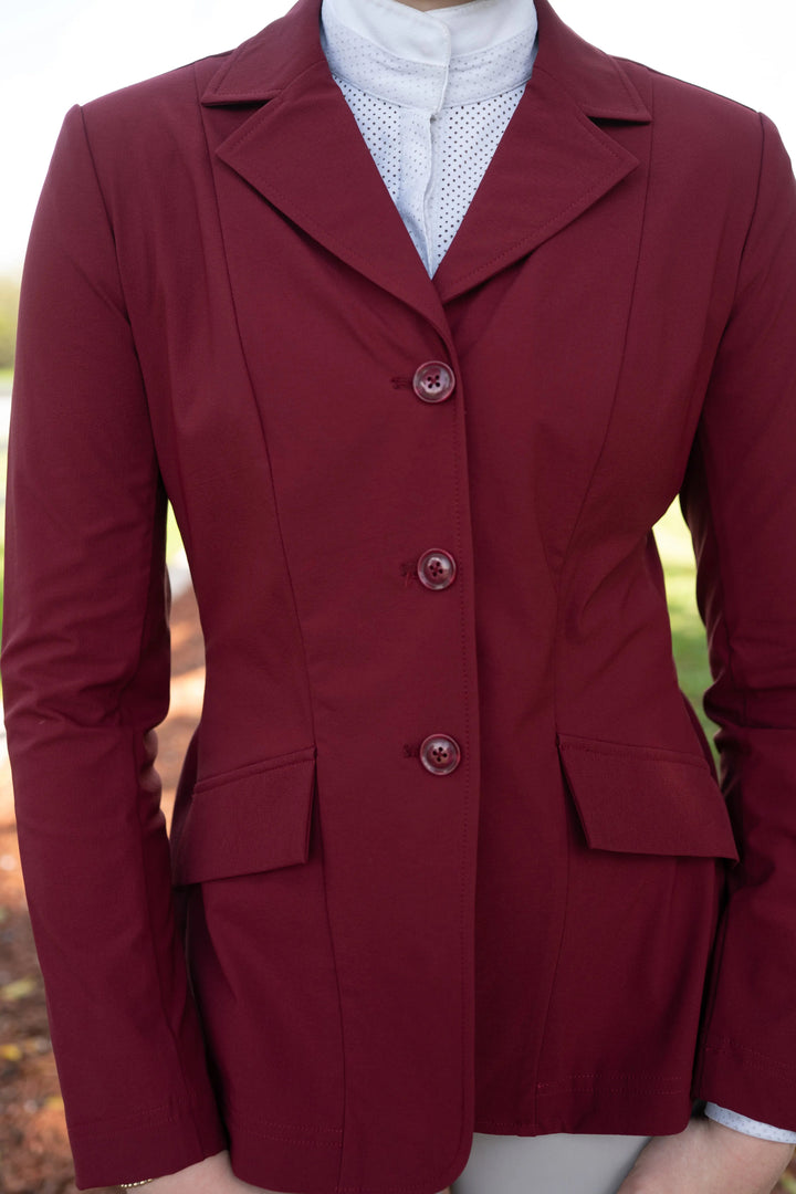 Ladies 3 Button Show Coat, NY Tech Fabric, Burgundy