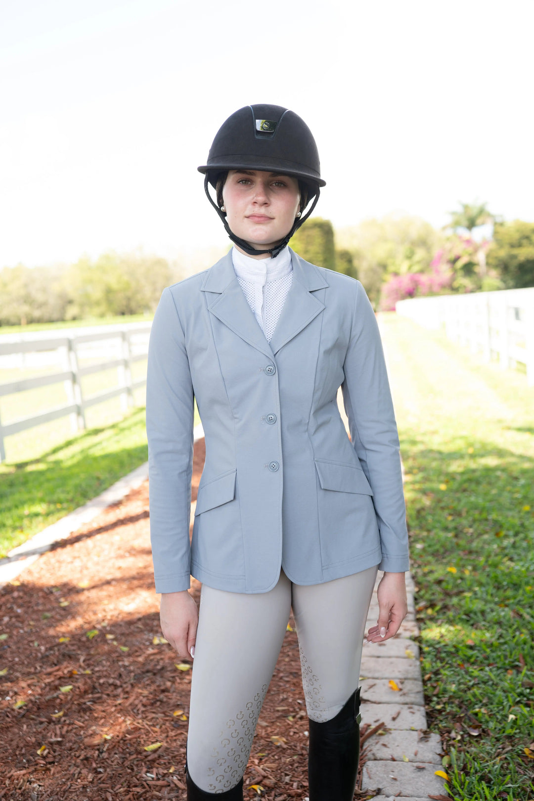 Ladies 3 Button Show Coat, NY Tech Fabric, Cadet Blue