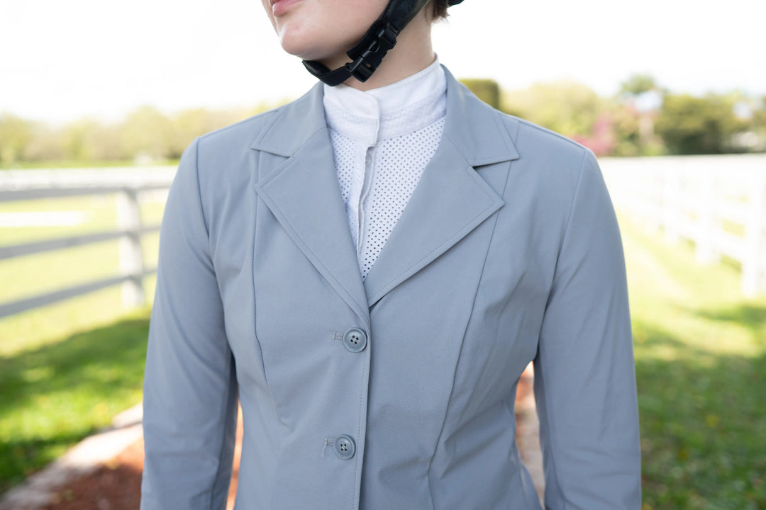 Ladies 3 Button Show Coat, NY Tech Fabric, Cadet Blue