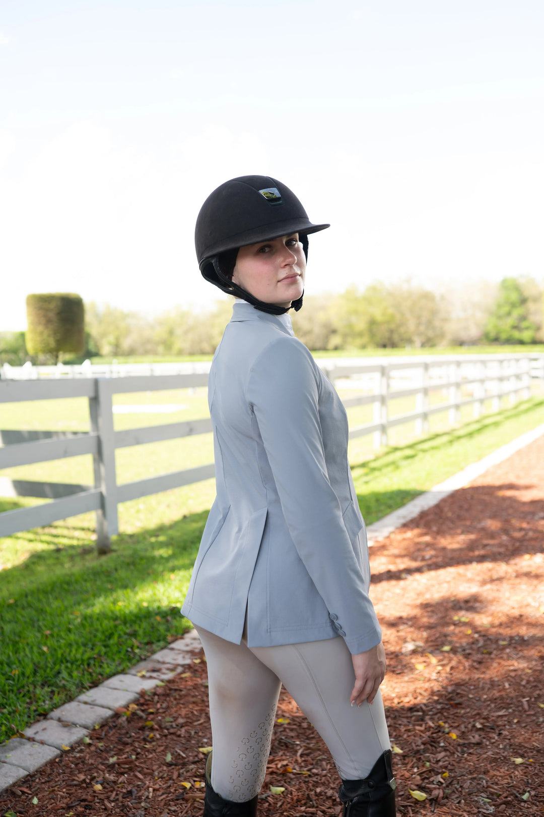 Ladies 3 Button Show Coat, NY Tech Fabric, Cadet Blue