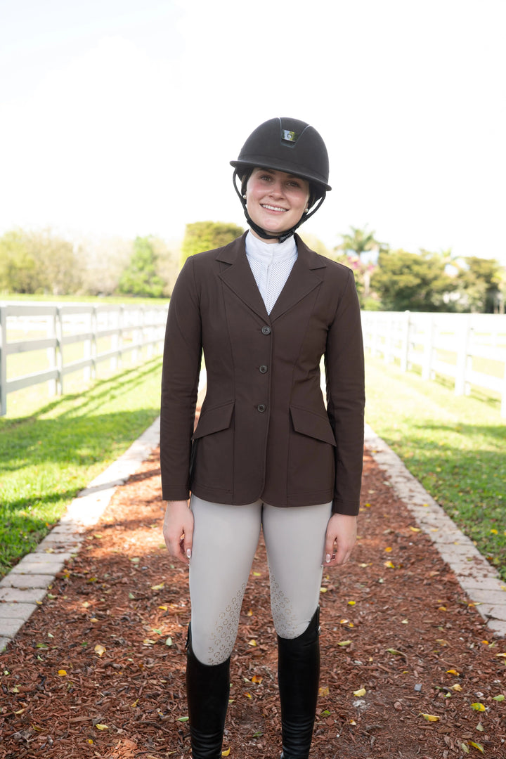 Ladies 3 Button Show Coat, NY Tech Fabric, Chocolate