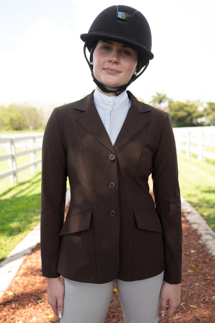 Ladies 3 Button Show Coat, NY Tech Fabric, Chocolate