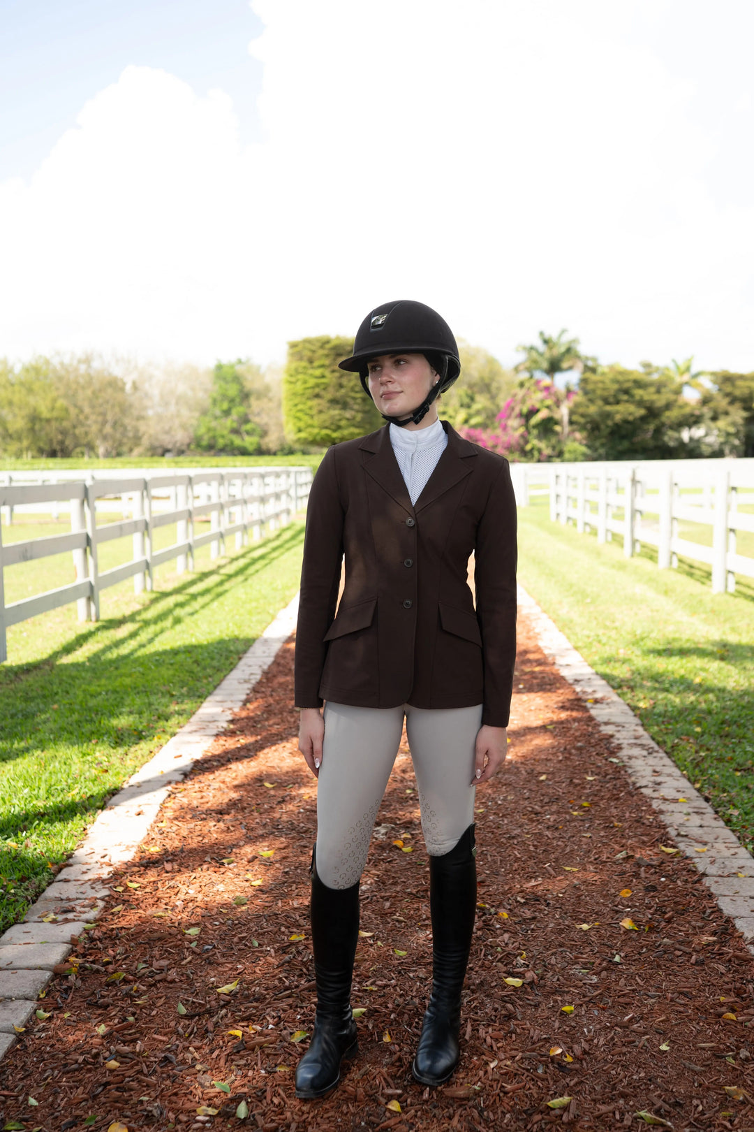 Ladies 3 Button Show Coat, NY Tech Fabric, Chocolate