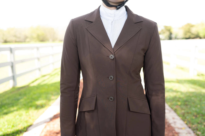 Ladies 3 Button Show Coat, NY Tech Fabric, Chocolate