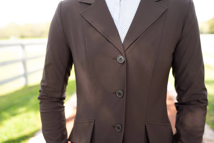 Ladies 3 Button Show Coat, NY Tech Fabric, Chocolate