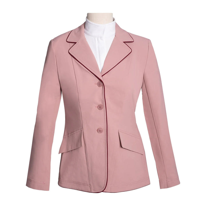 Ladies 3 Button Show Coat, Rose with Burgundy Piping