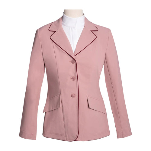 Ladies 3 Button Show Coat, Rose with Burgundy Piping