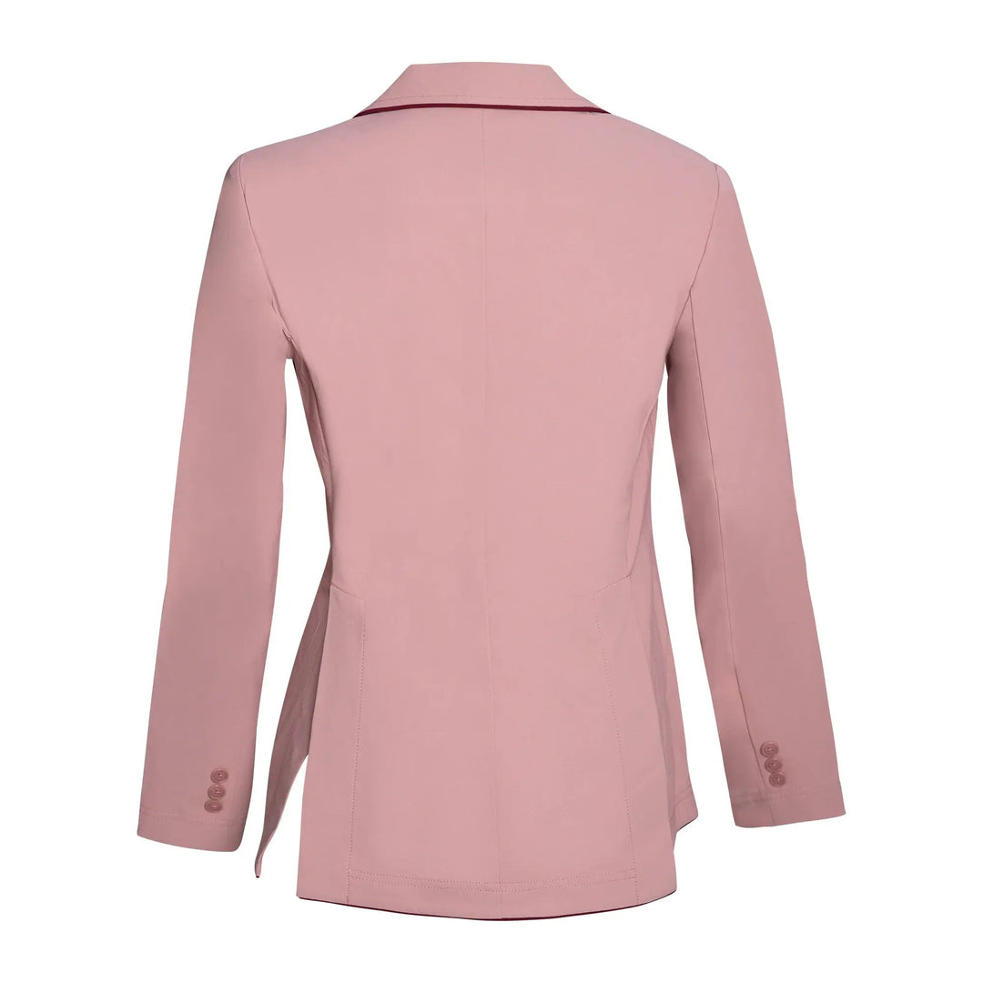 Ladies 3 Button Show Coat, Rose with Burgundy Piping