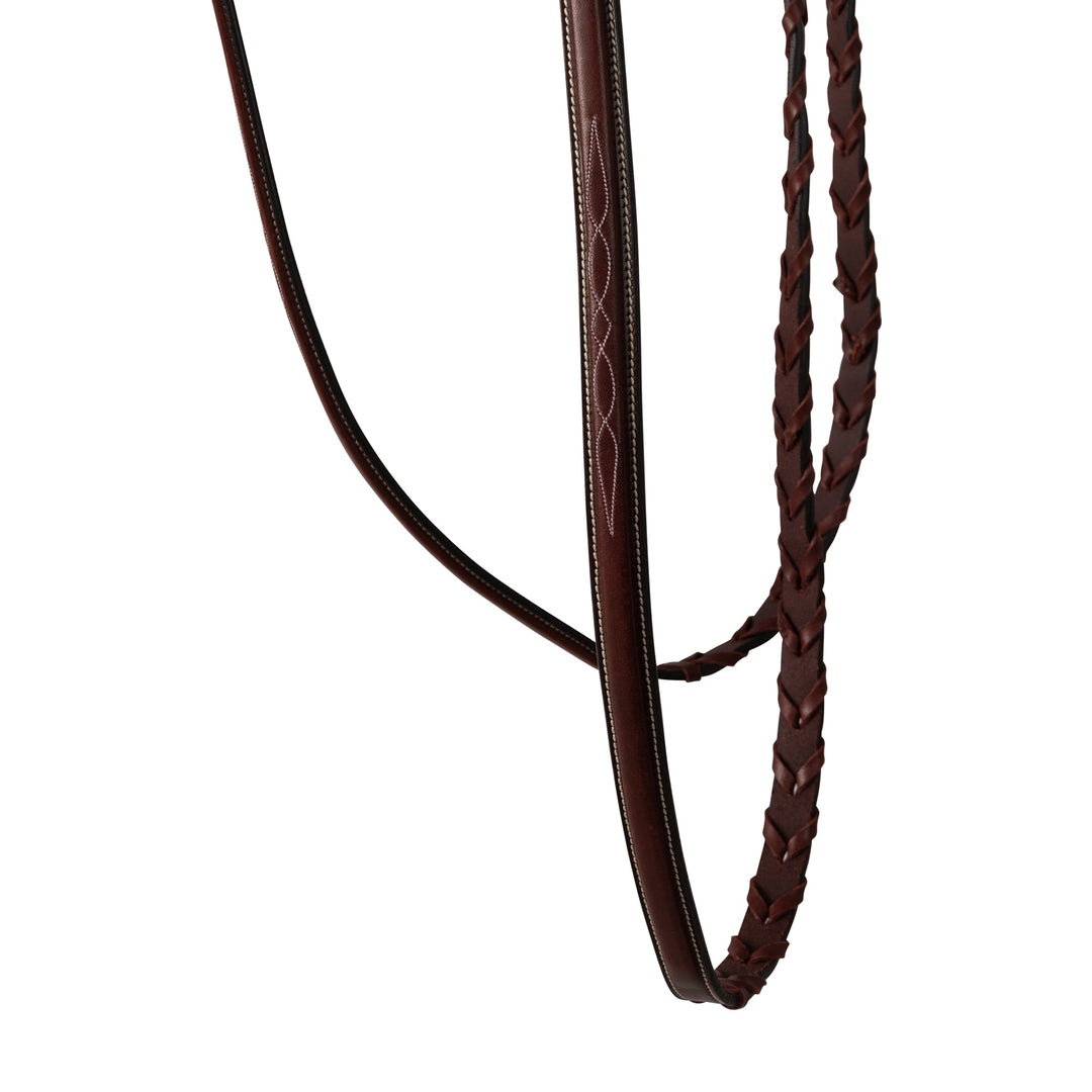 Brown Leather Stitched Schooling Laced Reins Equestrian