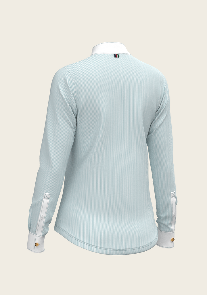 Espoir Crystal Accent Moonstone Blue Show Shirt – Sophisticated Brilliance Meets Technical Performance