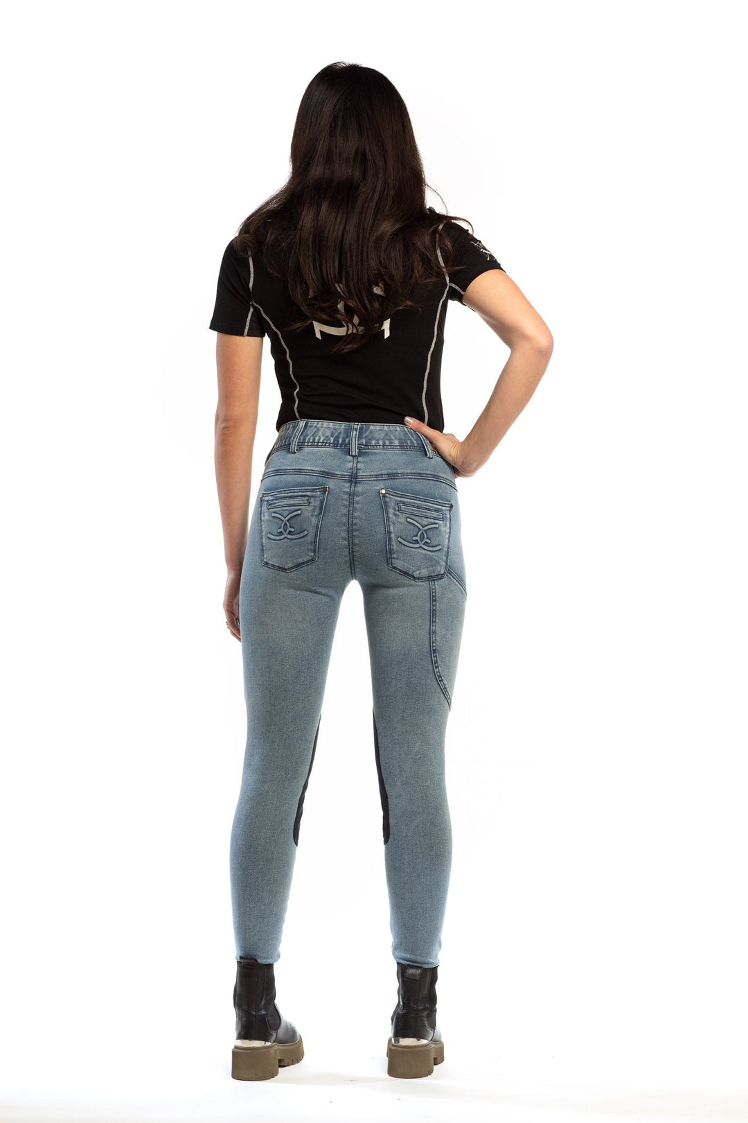 Equestrian Jean - Knee Patch with Cell Phone Pocket - Faded Blue