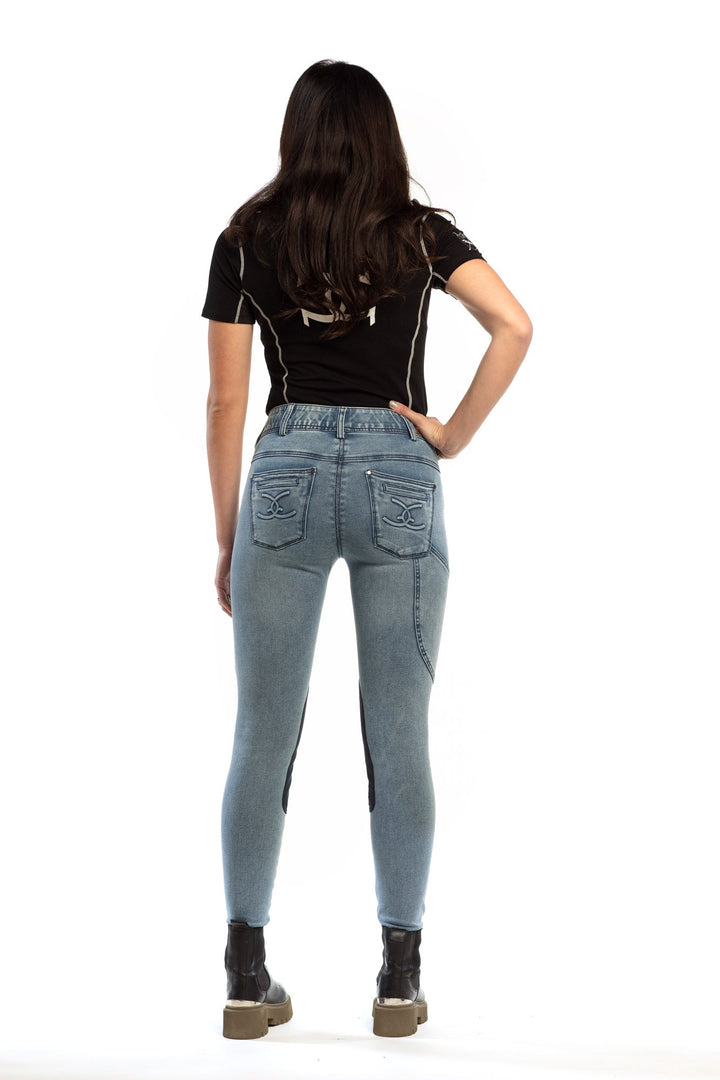 Equestrian Jean - Knee Patch with Cell Phone Pocket - Faded Blue