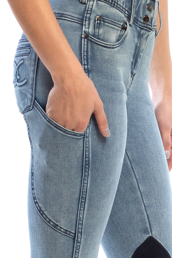 Equestrian Jean - Knee Patch with Cell Phone Pocket - Faded Blue