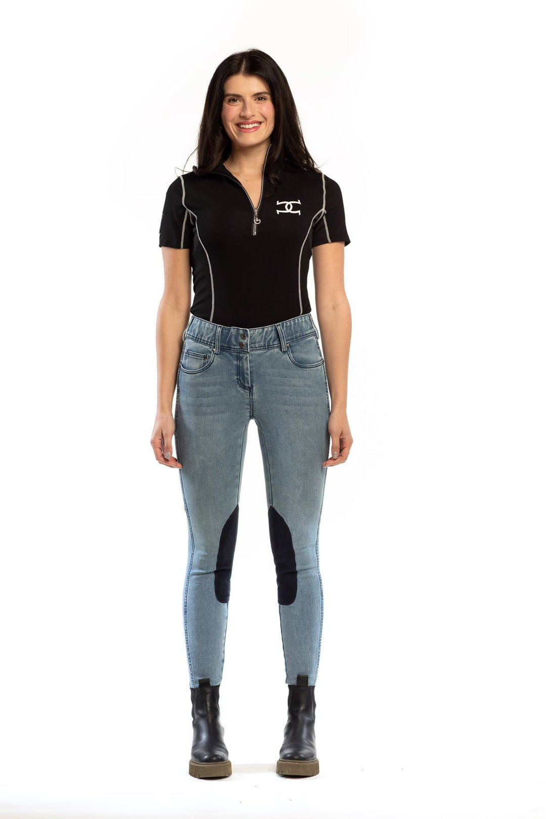 Equestrian Jean - Knee Patch with Cell Phone Pocket - Faded Blue